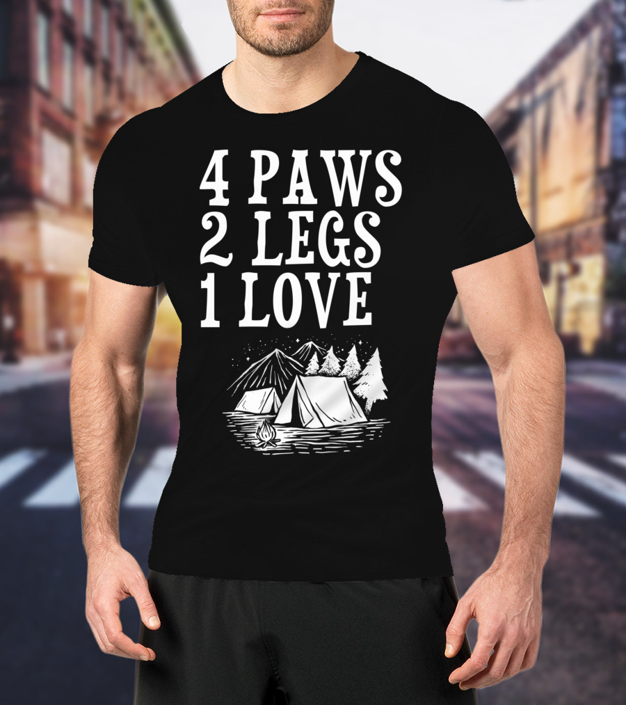 4 Paws 2 Legs 1 Love Dog Camping Lover Adventure Tent Campfire T-Shirt