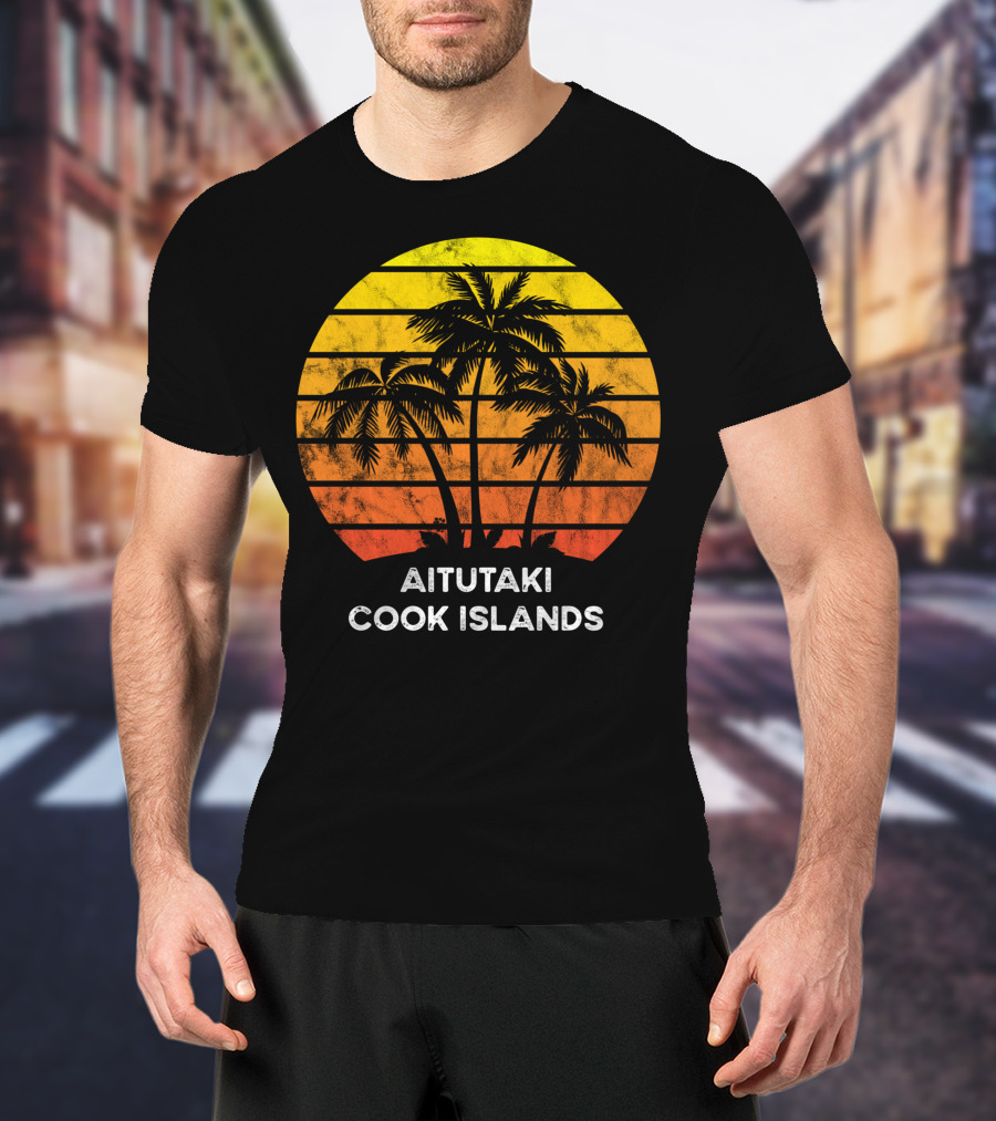 Aitutaki Cook Islands Sunset Palm Tree Vacation Beach Scene T-Shirt
