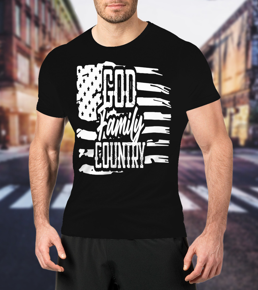 American Flag God Family Country Patriot Party Decor USA T-Shirt