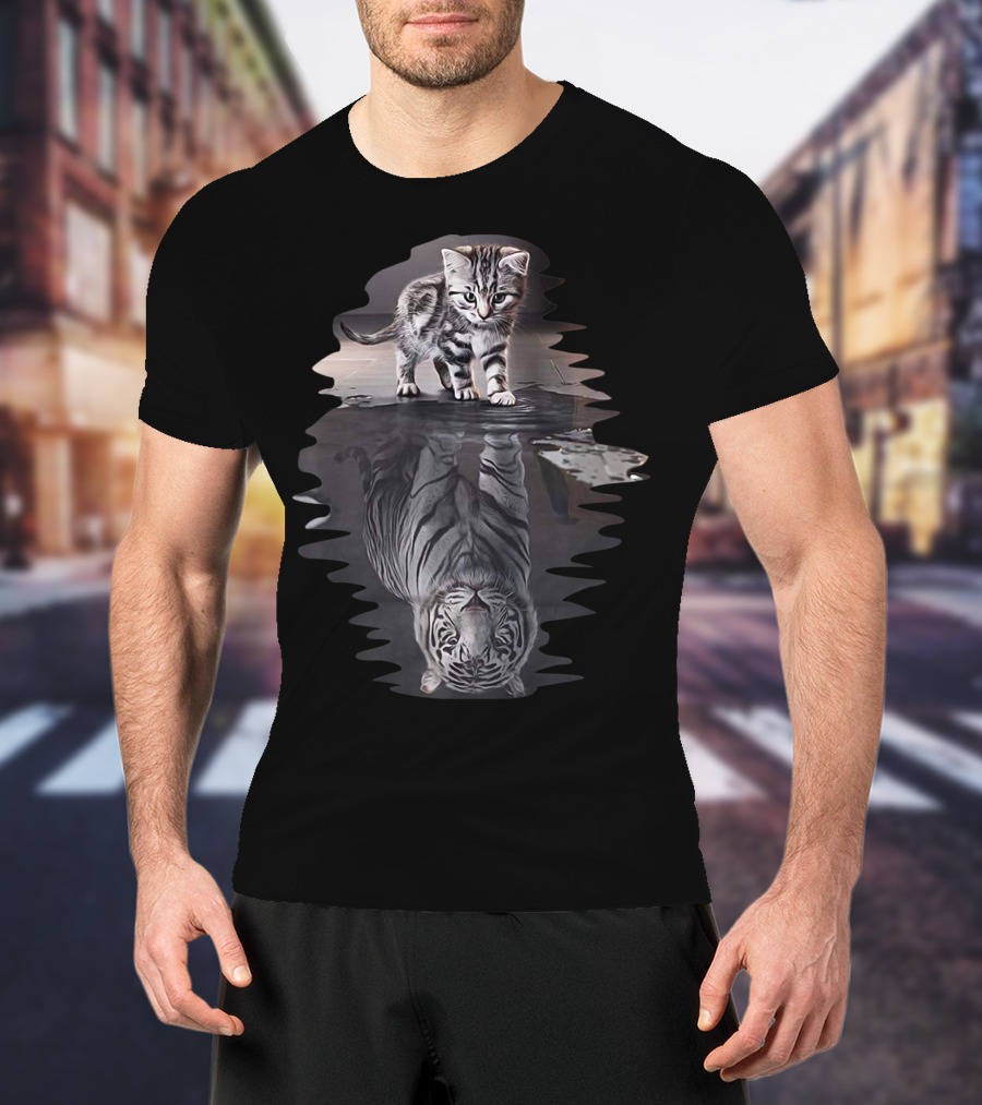 Cat Reflection As Tiger In Water T-Shirt
