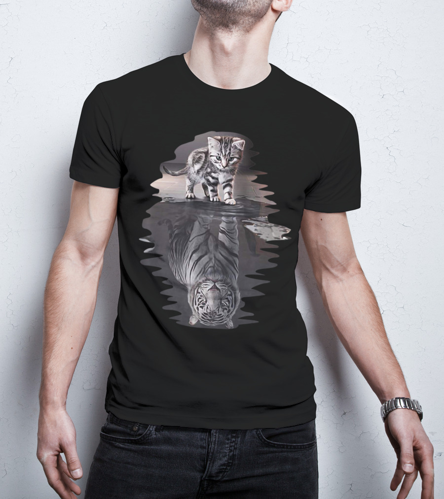 Cat Reflection As Tiger In Water T-Shirt