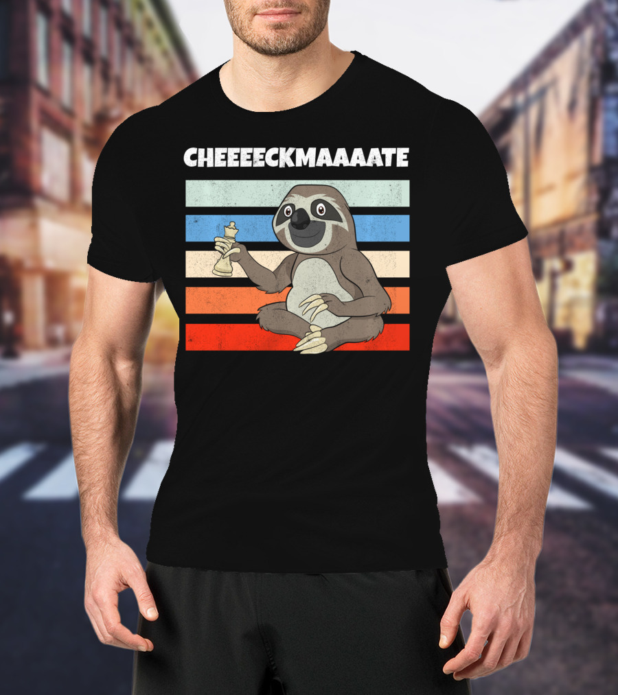 Cheeeckmaaaate Chess Sloth Holding Pawn T-Shirt
