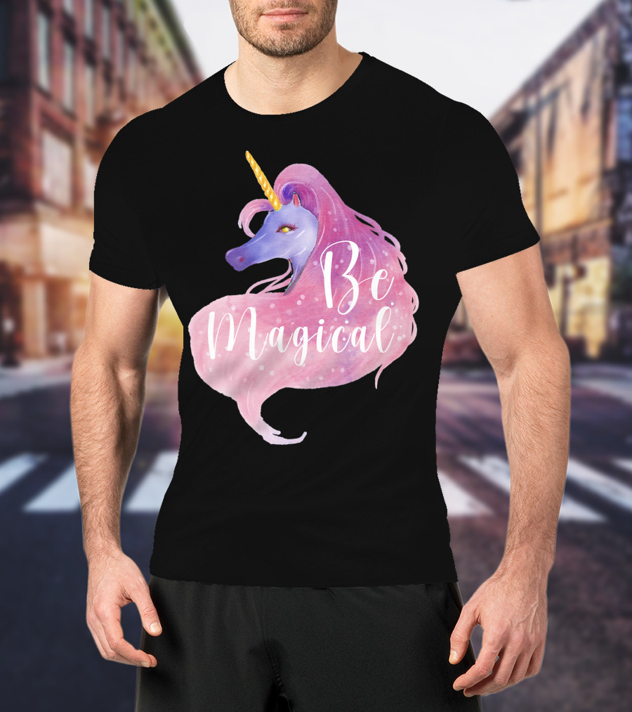 Be Magical Cute Unicorn Watercolor Pink Purple T-Shirt