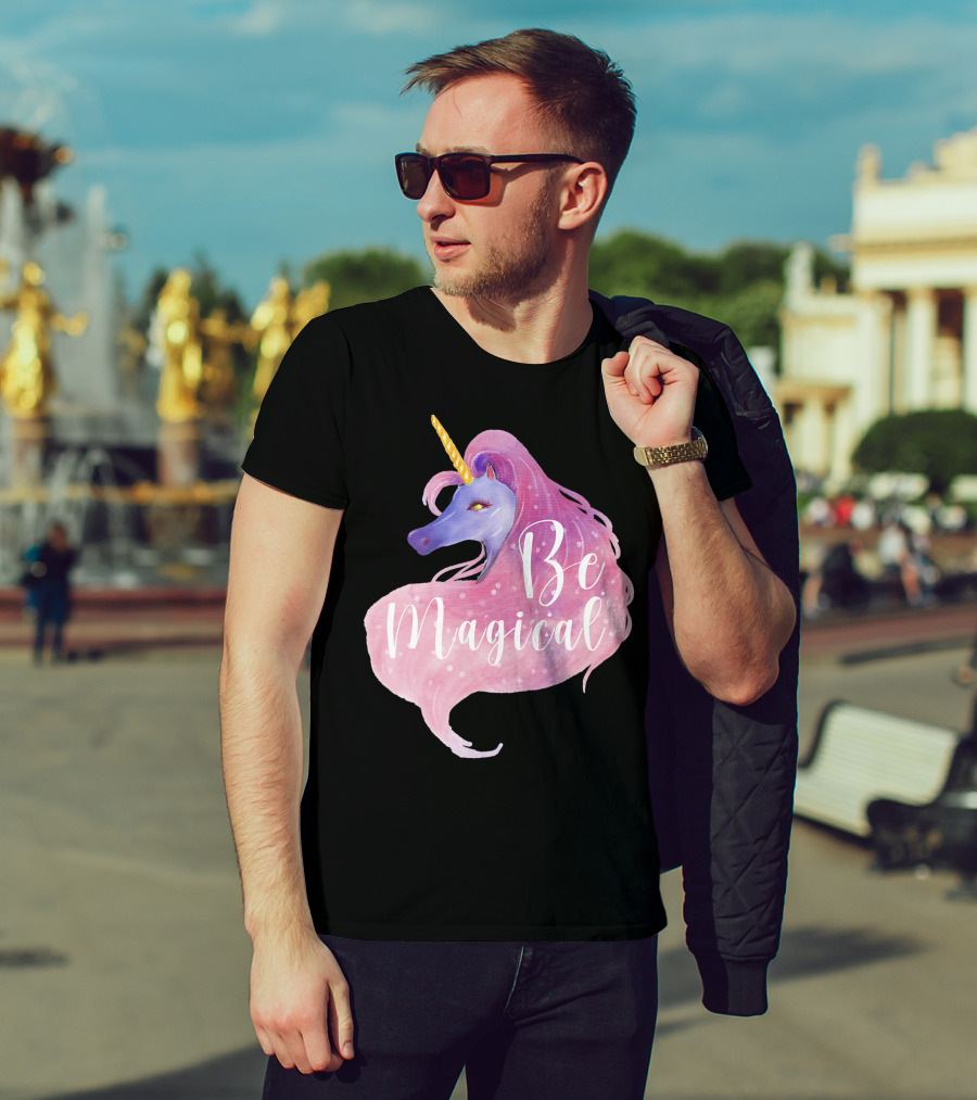 Be Magical Cute Unicorn Watercolor Pink Purple T-Shirt
