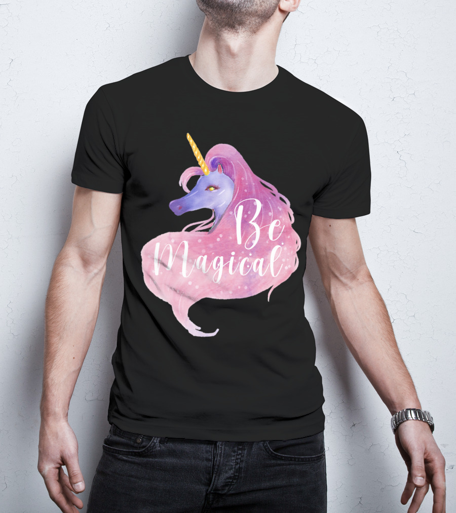 Be Magical Cute Unicorn Watercolor Pink Purple T-Shirt