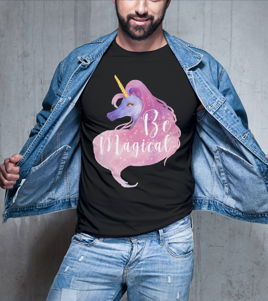 Be Magical Cute Unicorn Watercolor Pink Purple T-Shirt