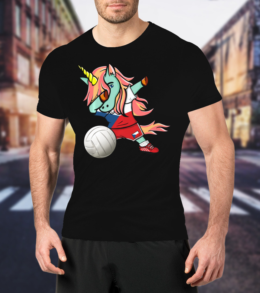 Dab Unicorn Czech Republic Volleyball Fans Czech Flag Jersey T-Shirt
