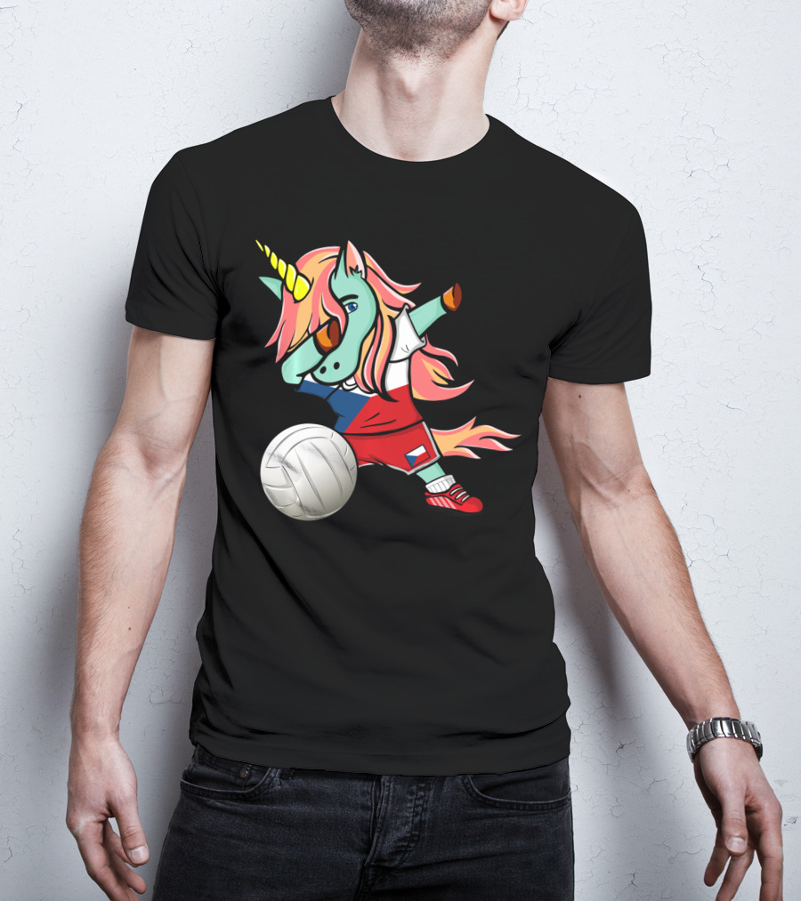 Dab Unicorn Czech Republic Volleyball Fans Czech Flag Jersey T-Shirt