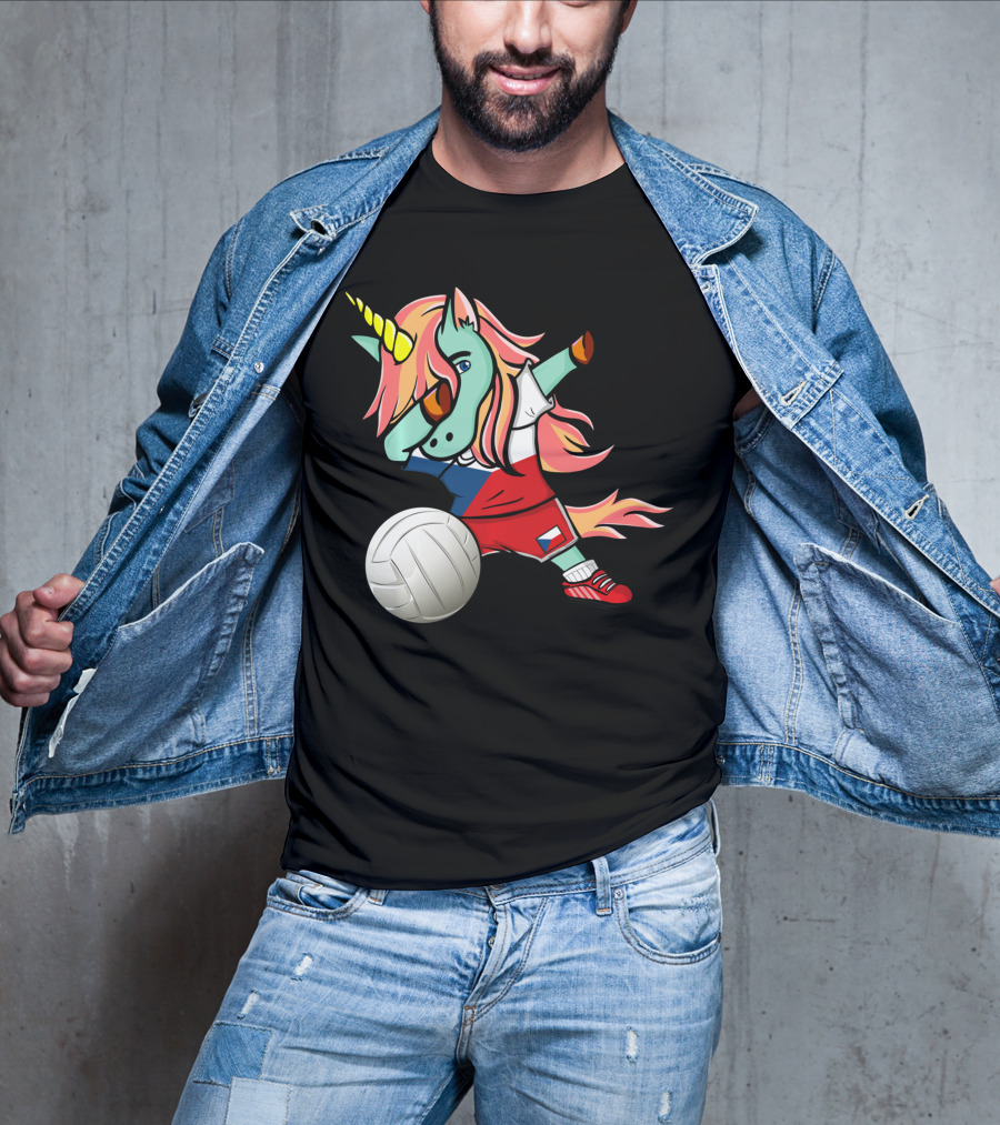 Dab Unicorn Czech Republic Volleyball Fans Czech Flag Jersey T-Shirt