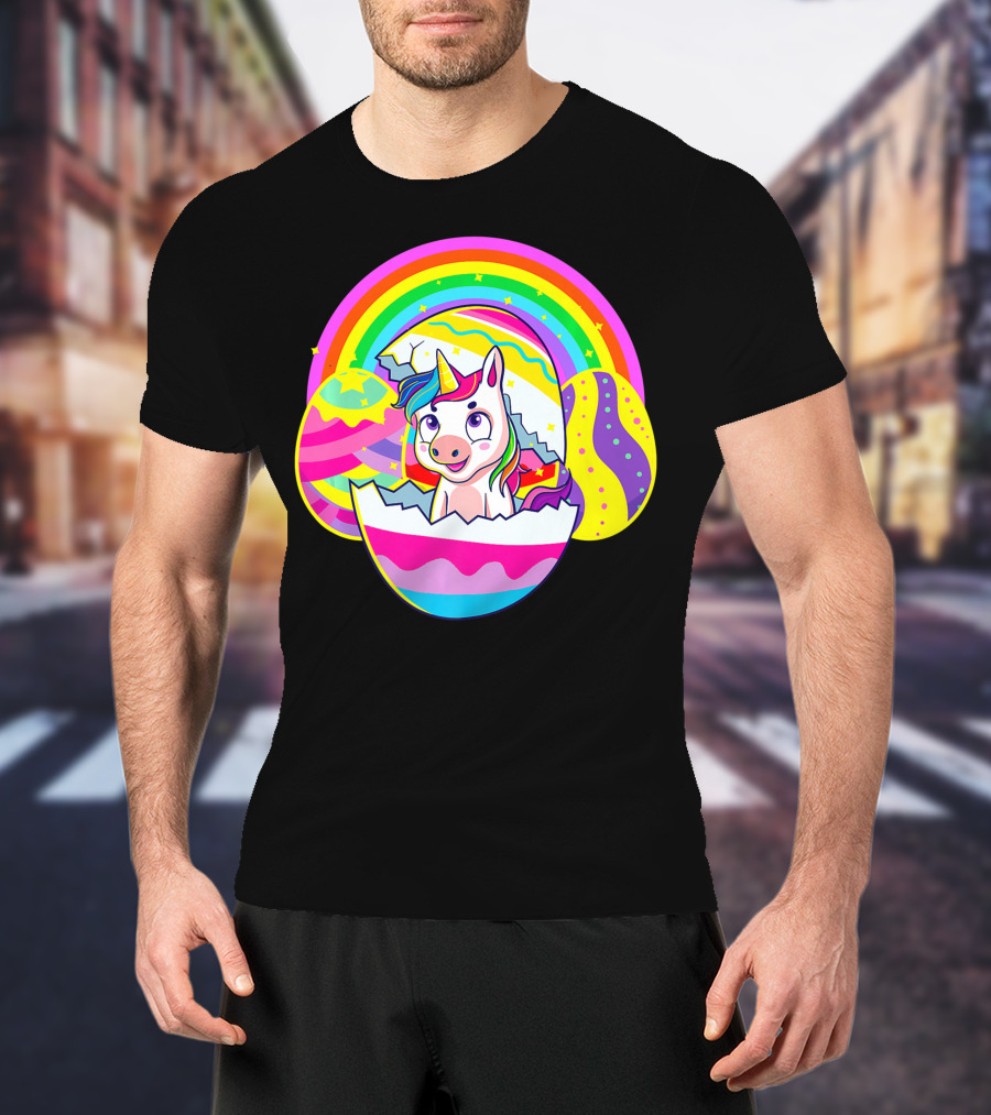 Easter Unicorn Rainbow Cute Eggs Birthday Girls T-Shirt