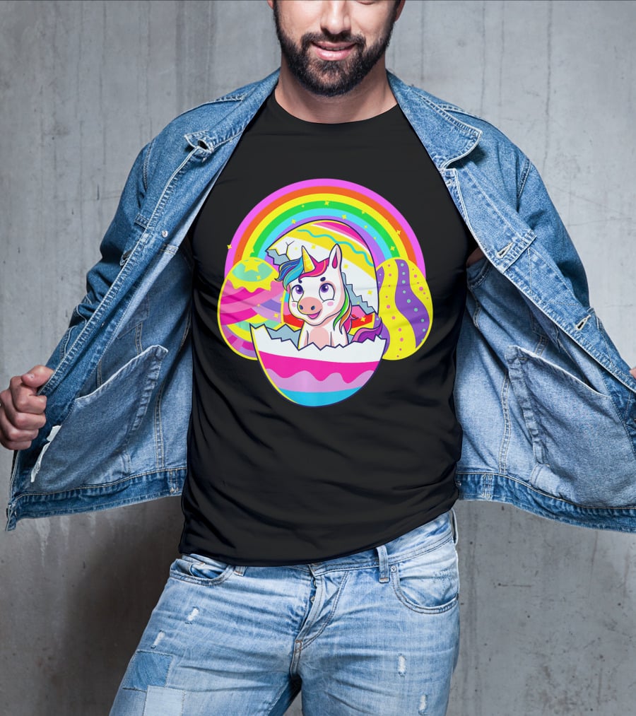 Easter Unicorn Rainbow Cute Eggs Birthday Girls T-Shirt