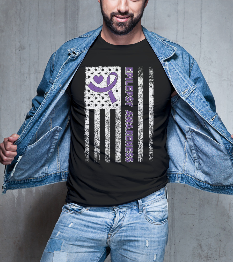 Epilepsy Awareness Flag Purple Ribbon Heart Warrior T-Shirt