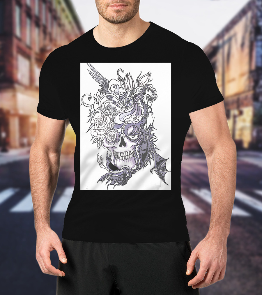 Evil Skull Bat Rose Wing T-Shirt