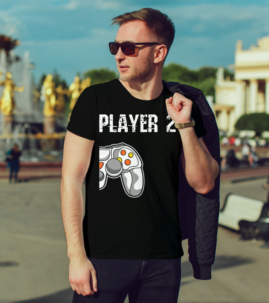 Player 2 Gamer Couple Matching Gaming Player Controller T-Shirt