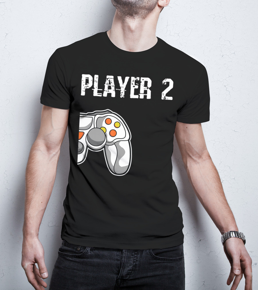 Player 2 Gamer Couple Matching Gaming Player Controller T-Shirt