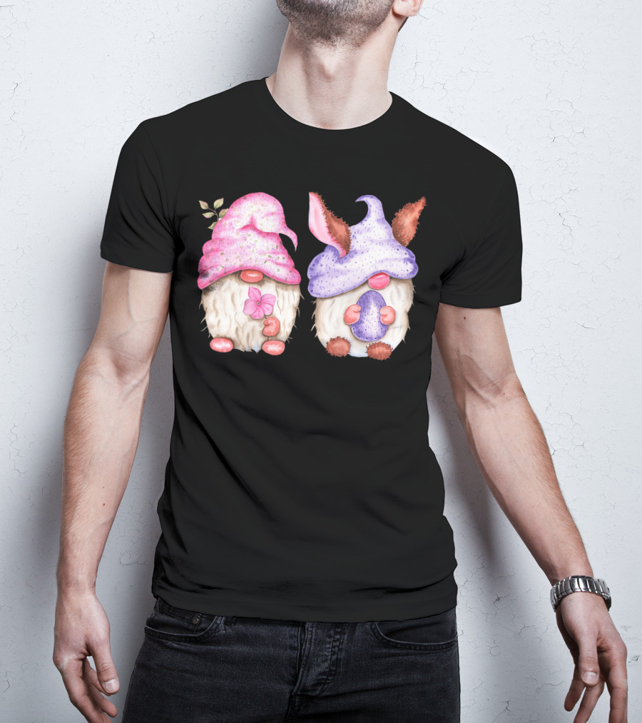 Easter Gnome Springtime Bunny Hat Flowers And Egg T-Shirt