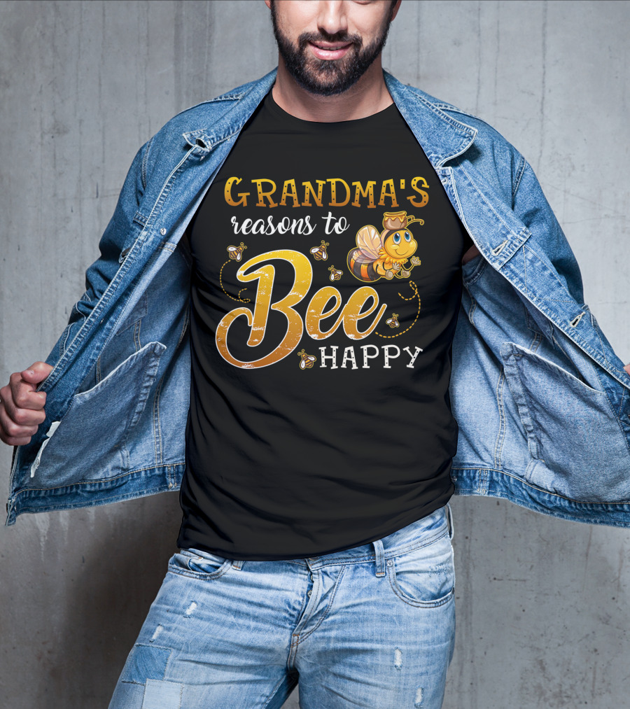 Grandma's Reasons To Bee Happy With Cute Cartoon Bee And Swarm T-Shirt