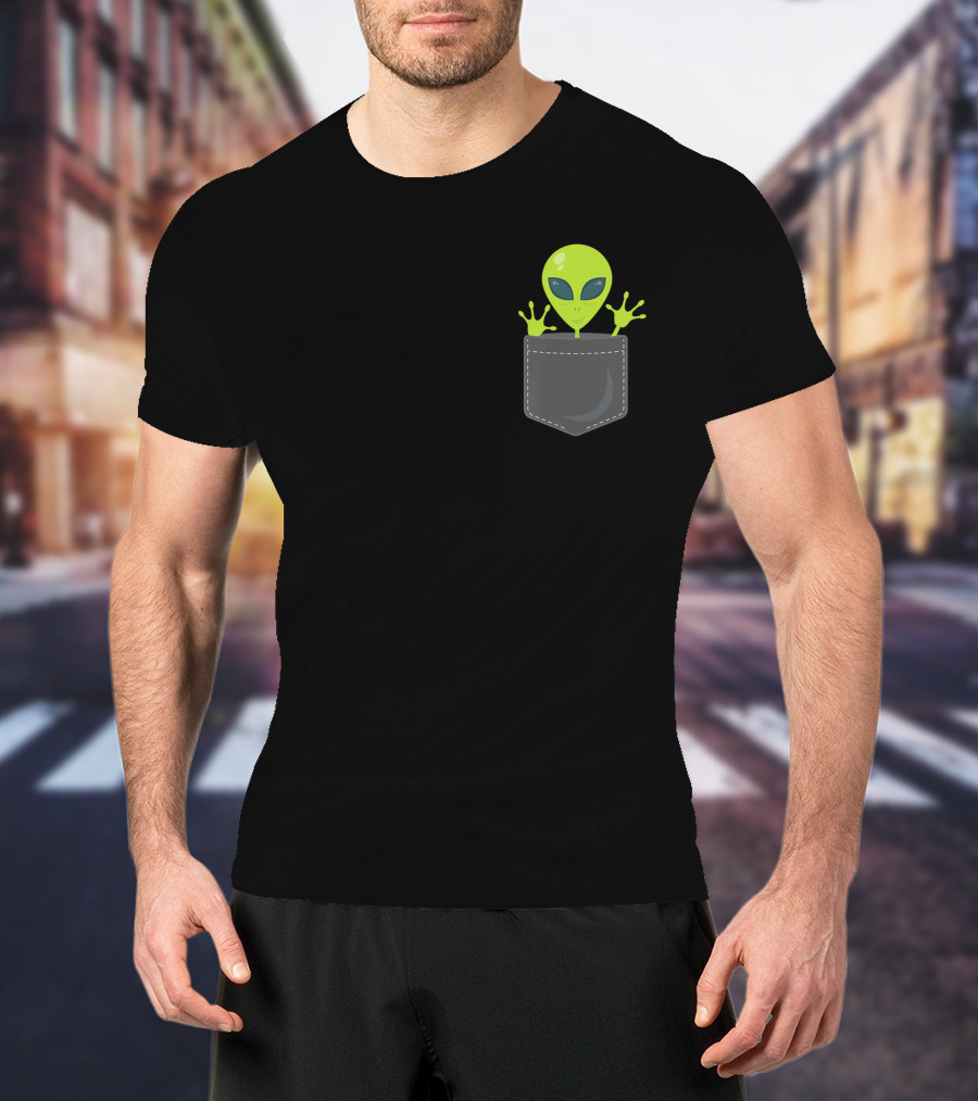 Green Cute Alien Peeking From Pocket T-Shirt
