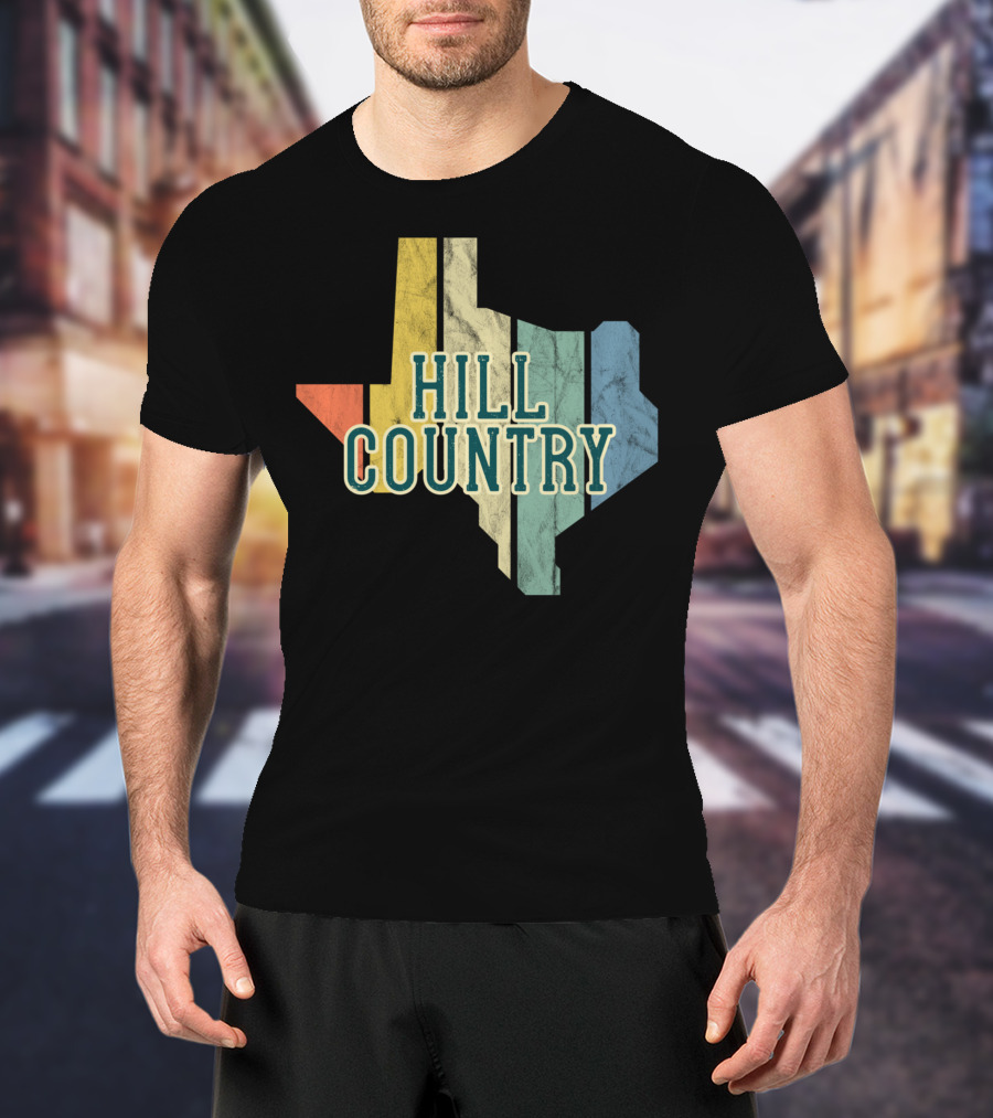 Hill Country Texas State Map Retro T-Shirt