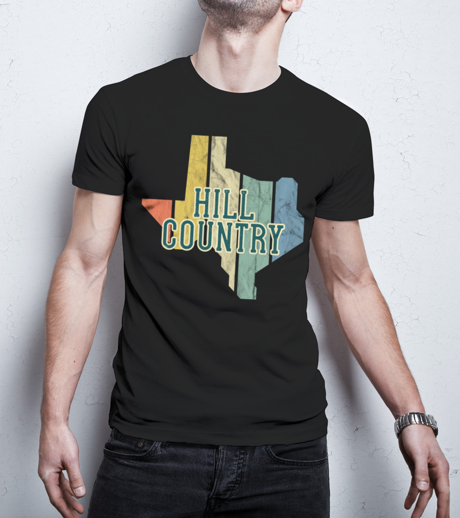 Hill Country Texas State Map Retro T-Shirt
