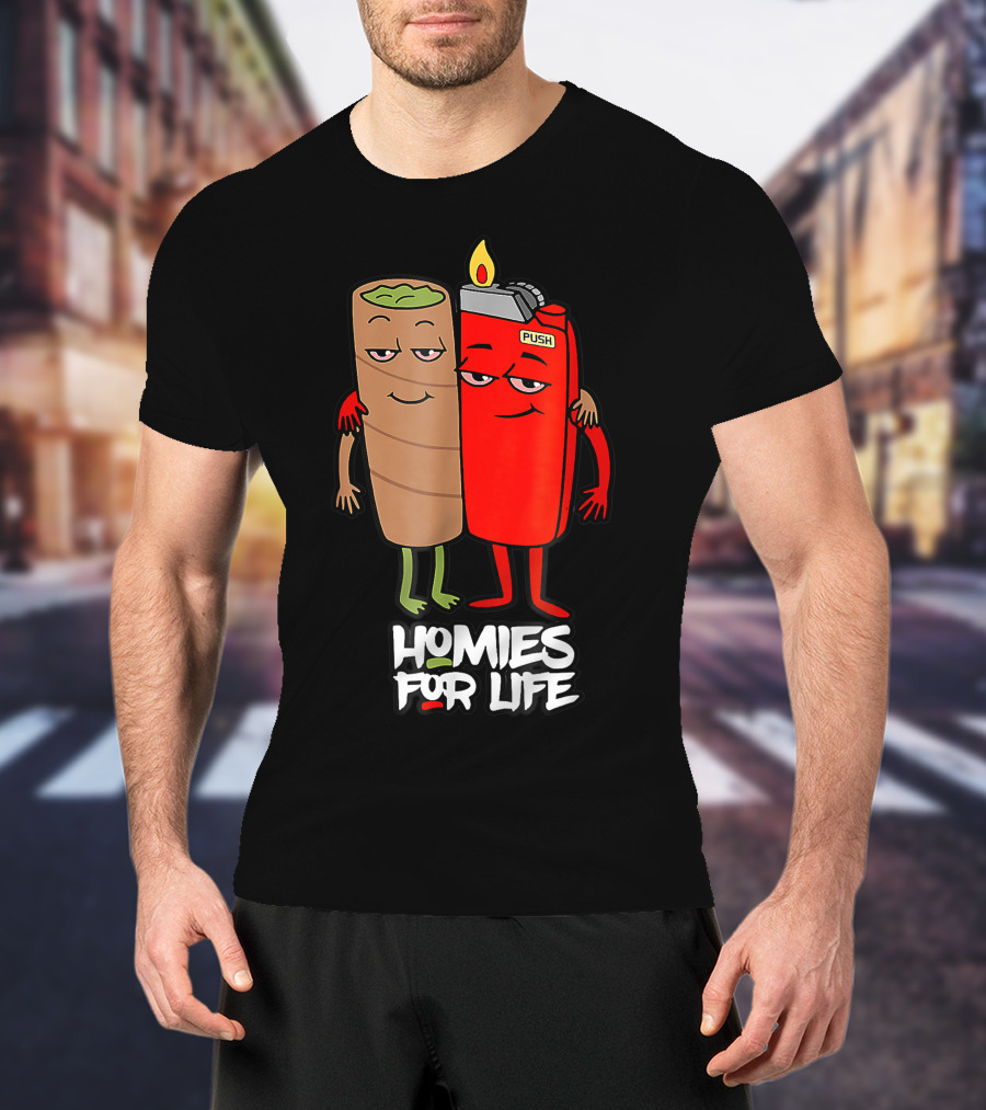 Homies For Life Weed Hugs Blunt Lighter Duo T-Shirt