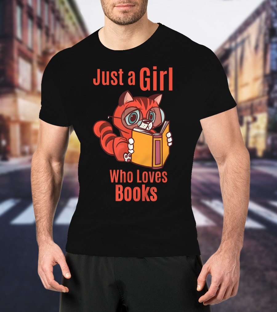 Just A Girl Who Loves Books Cute Cat Reading T-Shirt