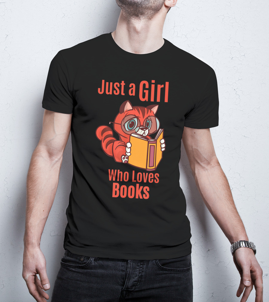 Just A Girl Who Loves Books Cute Cat Reading T-Shirt