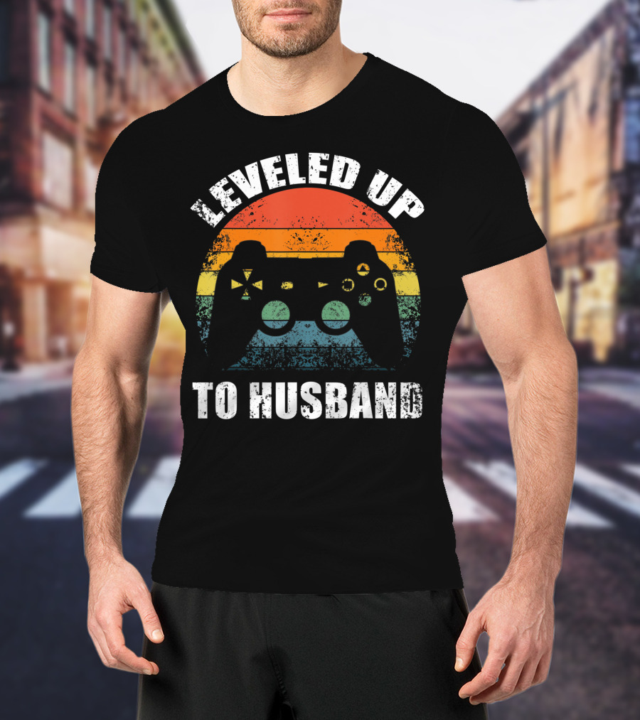 Leveled Up To Husband Retro Video Game Controller Wedding Announcement T-Shirt
