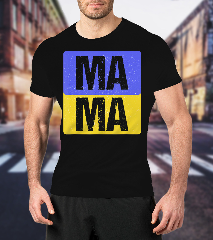Mama Modern Boxed Square Mom Cute Family Mother Distressed Blue Yellow Blocks T-Shirt