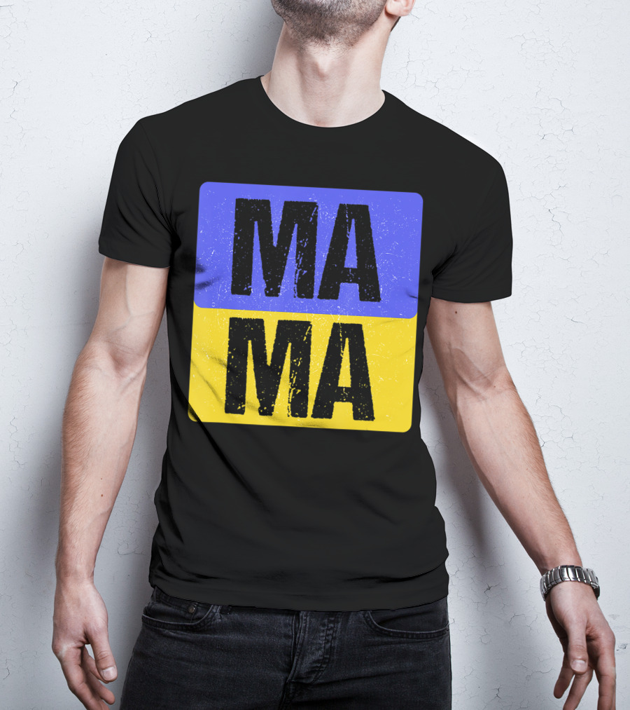 Mama Modern Boxed Square Mom Cute Family Mother Distressed Blue Yellow Blocks T-Shirt