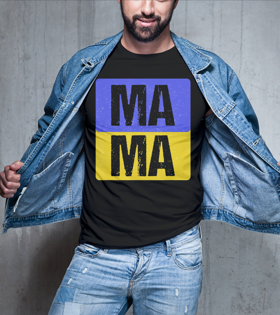 Mama Modern Boxed Square Mom Cute Family Mother Distressed Blue Yellow Blocks T-Shirt