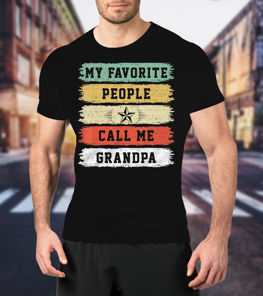 My Favorite People Call Me Grandpa Distressed Stripes Star T-Shirt