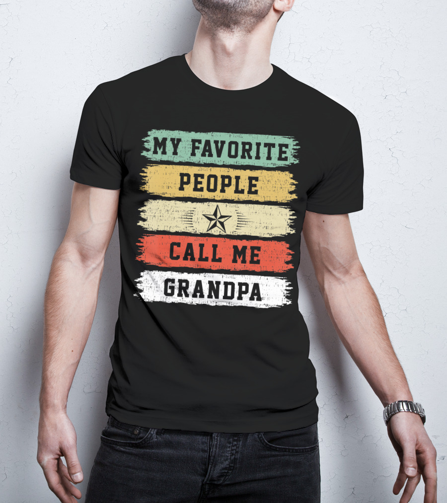 My Favorite People Call Me Grandpa Distressed Stripes Star T-Shirt