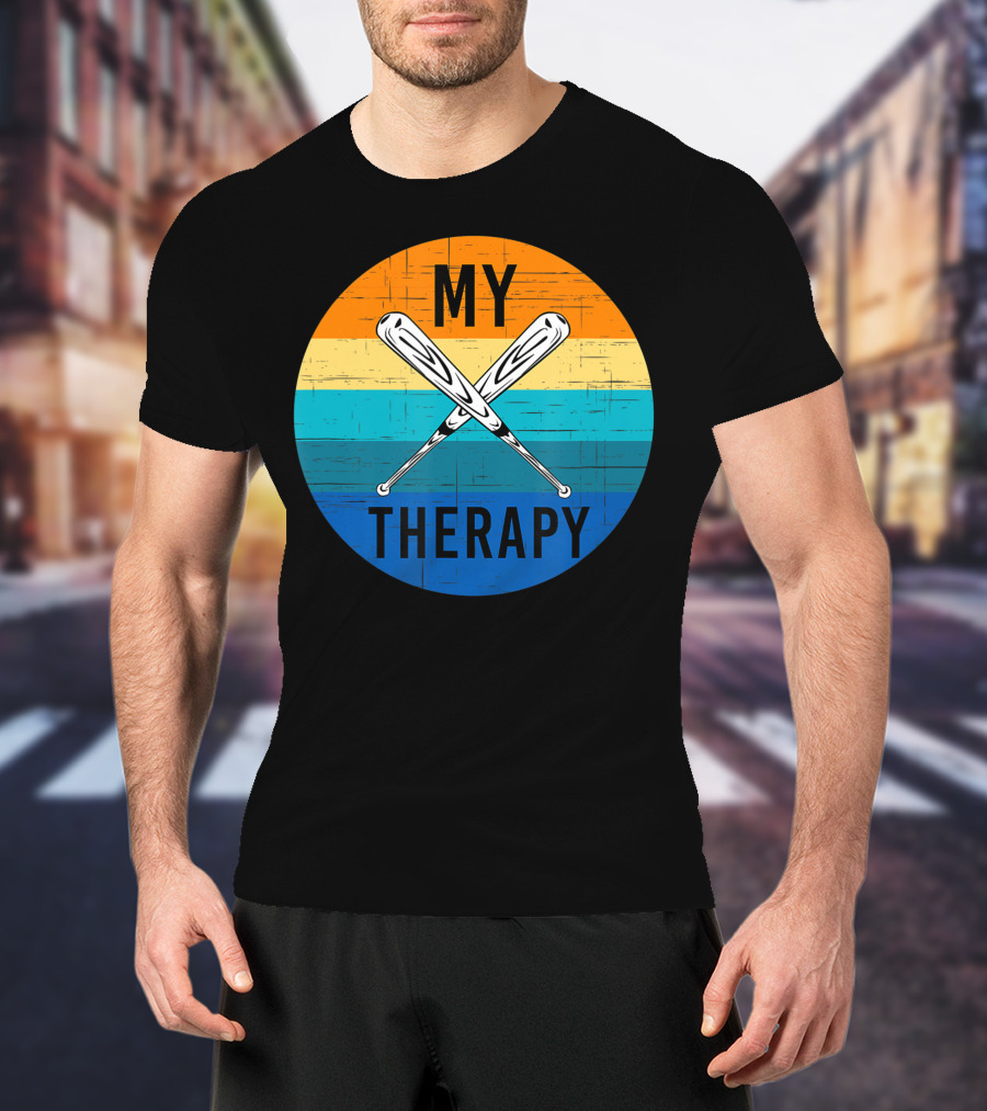 My Therapy Is Baseball American Baseball Fan Training Top Vintage Retro Crossed Bats T-Shirt
