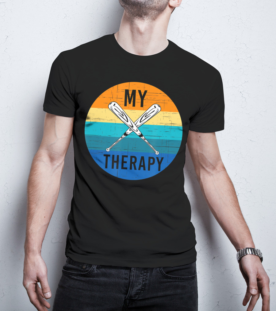My Therapy Is Baseball American Baseball Fan Training Top Vintage Retro Crossed Bats T-Shirt