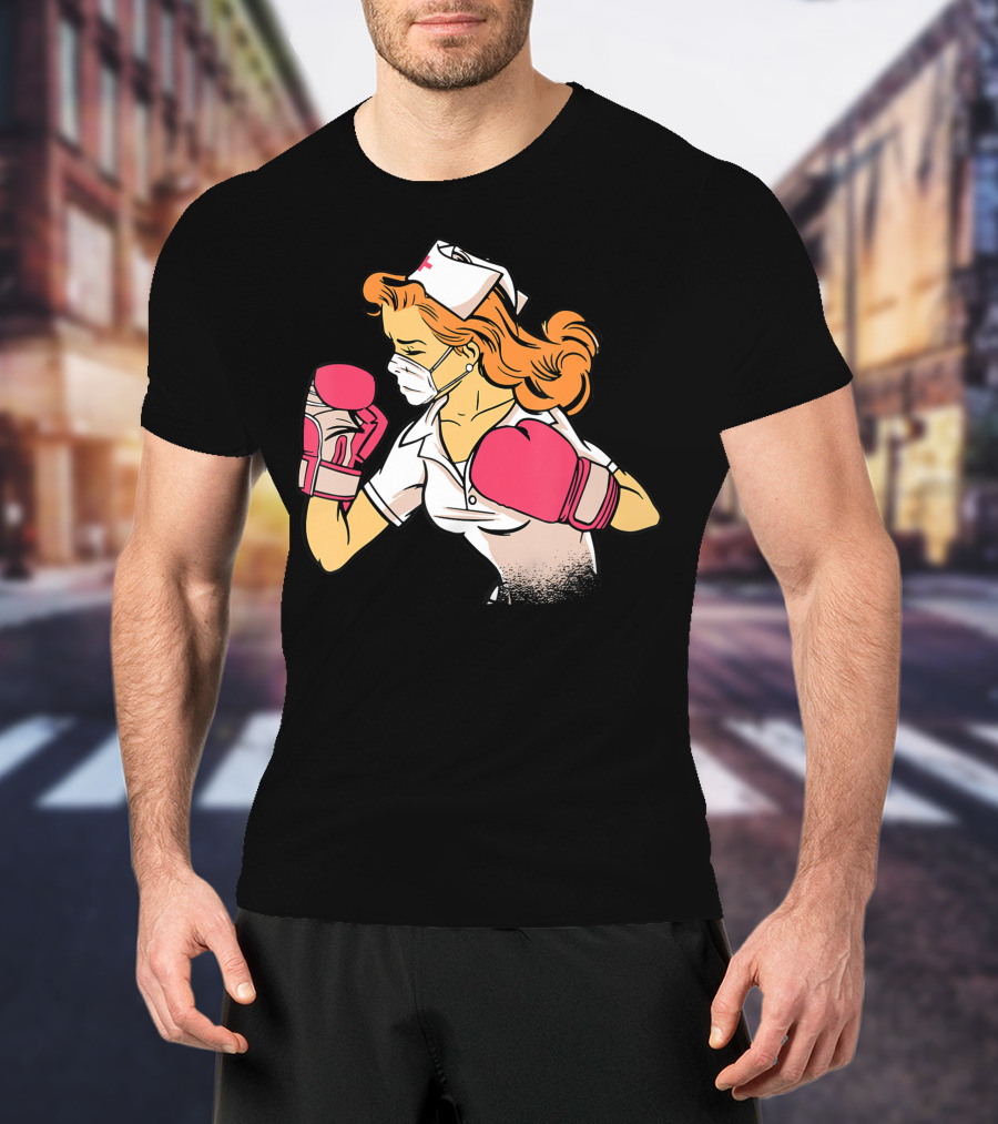 Nurse Boxer With Pink Gloves Fighting Spirit T-Shirt