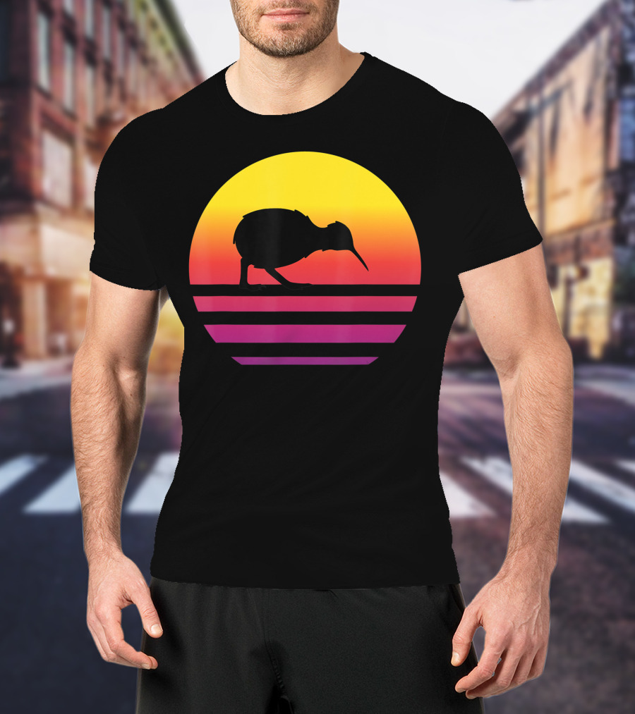 Retro Sunset Kiwi Silhouette New Zealand Pacific T-Shirt