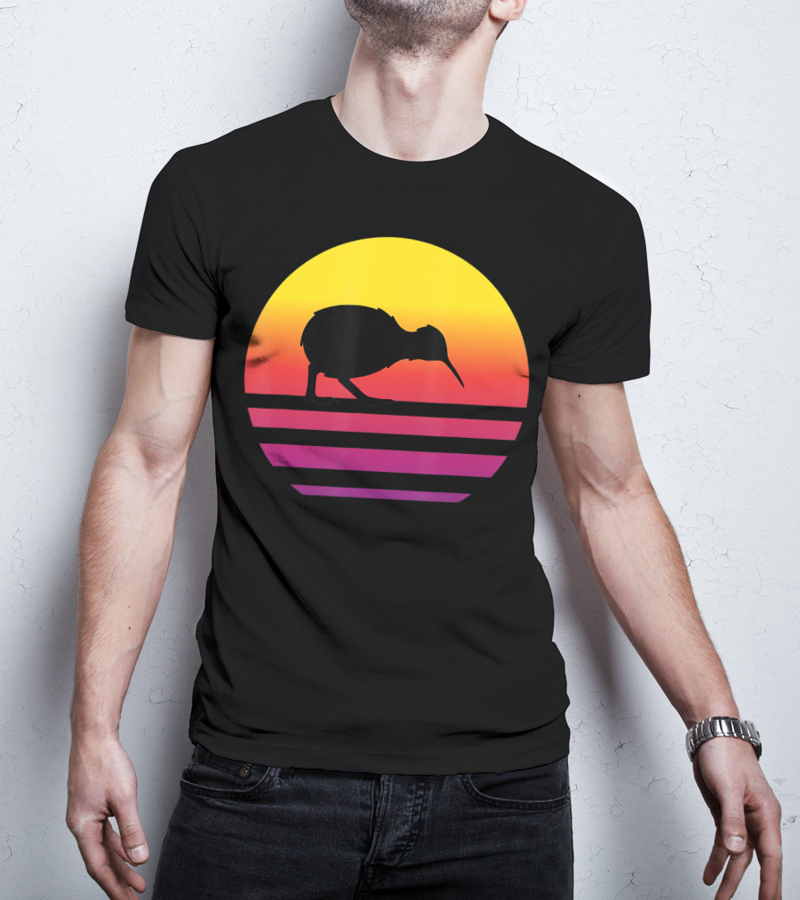 Retro Sunset Kiwi Silhouette New Zealand Pacific T-Shirt