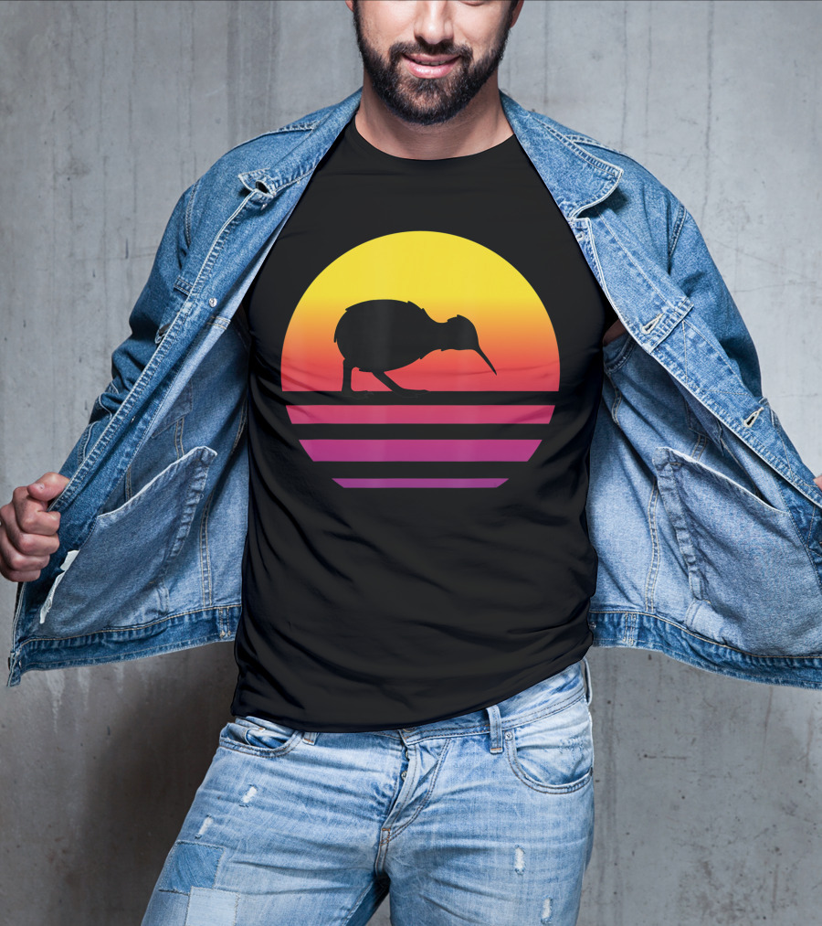 Retro Sunset Kiwi Silhouette New Zealand Pacific T-Shirt