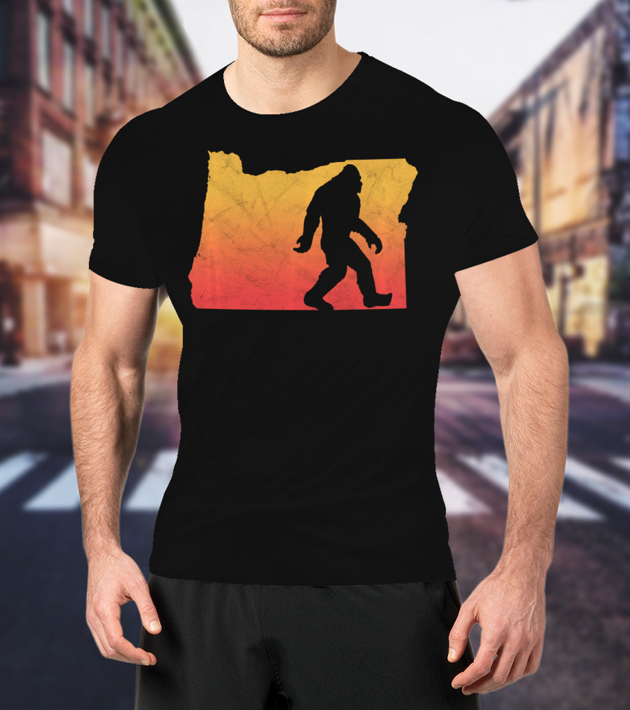 Retro Bigfoot Believer Vintage State Of Oregon Sunset T-Shirt
