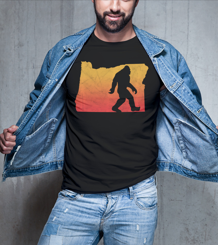Retro Bigfoot Believer Vintage State Of Oregon Sunset T-Shirt