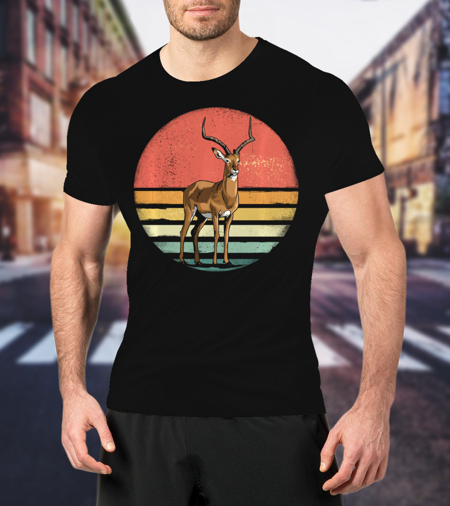 Retro Vintage Impala Nature Lover With Sunset Stripes T-Shirt