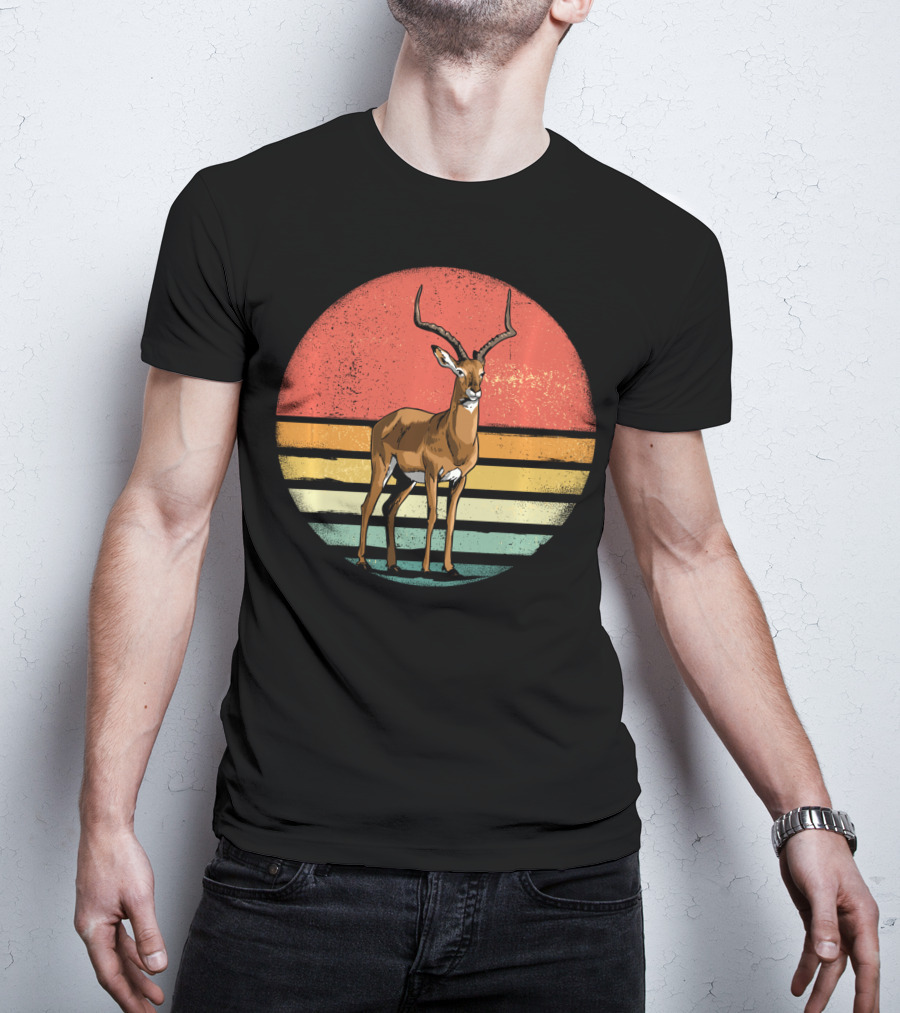 Retro Vintage Impala Nature Lover With Sunset Stripes T-Shirt