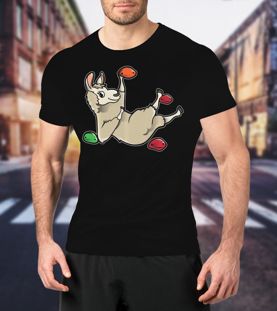 Rock Climbing Llama Alpaca Bouldering Climber Playful Holds T-Shirt