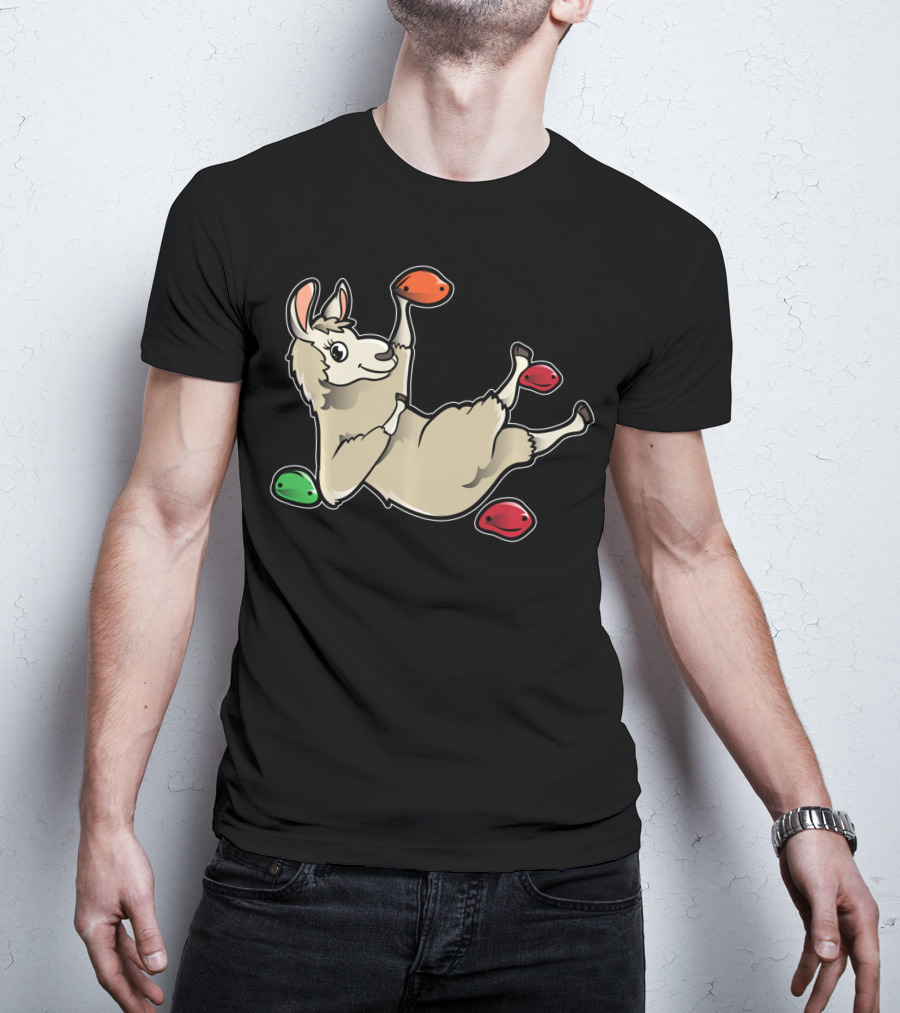 Rock Climbing Llama Alpaca Bouldering Climber Playful Holds T-Shirt