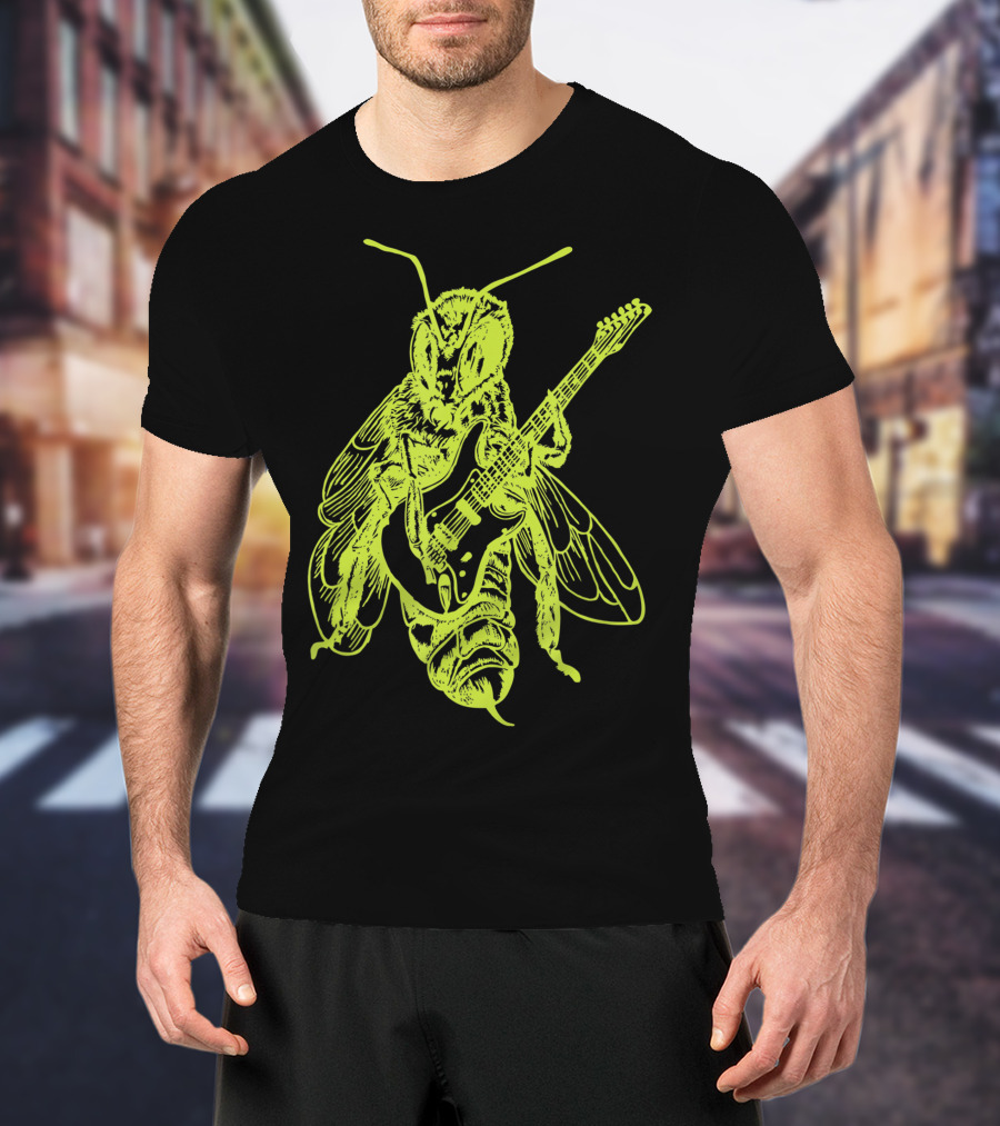 Seembo Bee Playing Guitar Musician Fun Band Guitarist T-Shirt