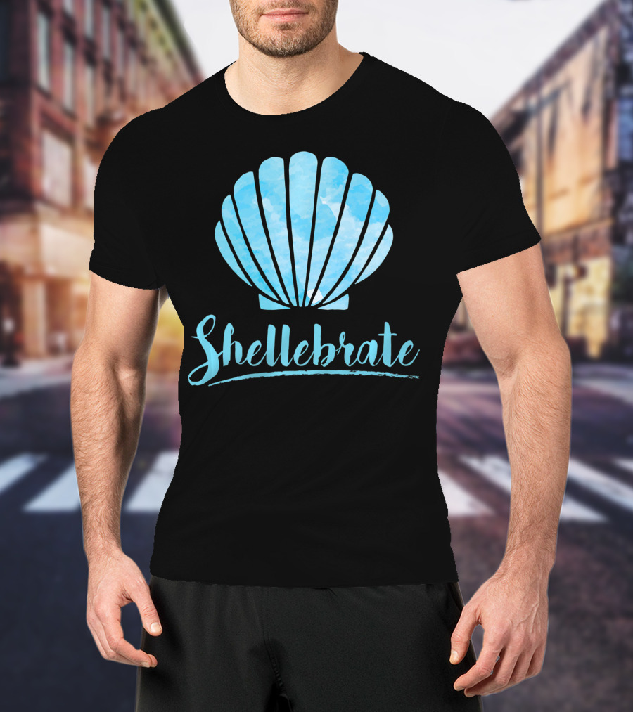 Shellebrate Blue Watercolor Sea Shell Seashell Beach T-Shirt