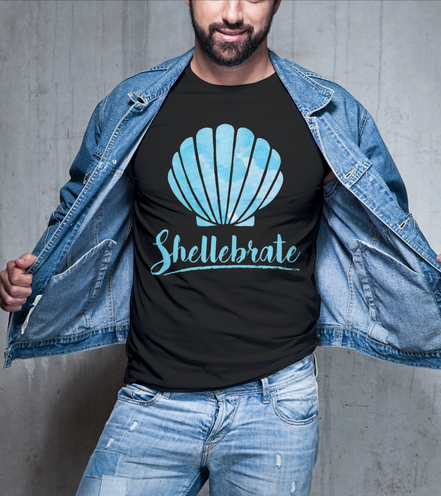 Shellebrate Blue Watercolor Sea Shell Seashell Beach T-Shirt
