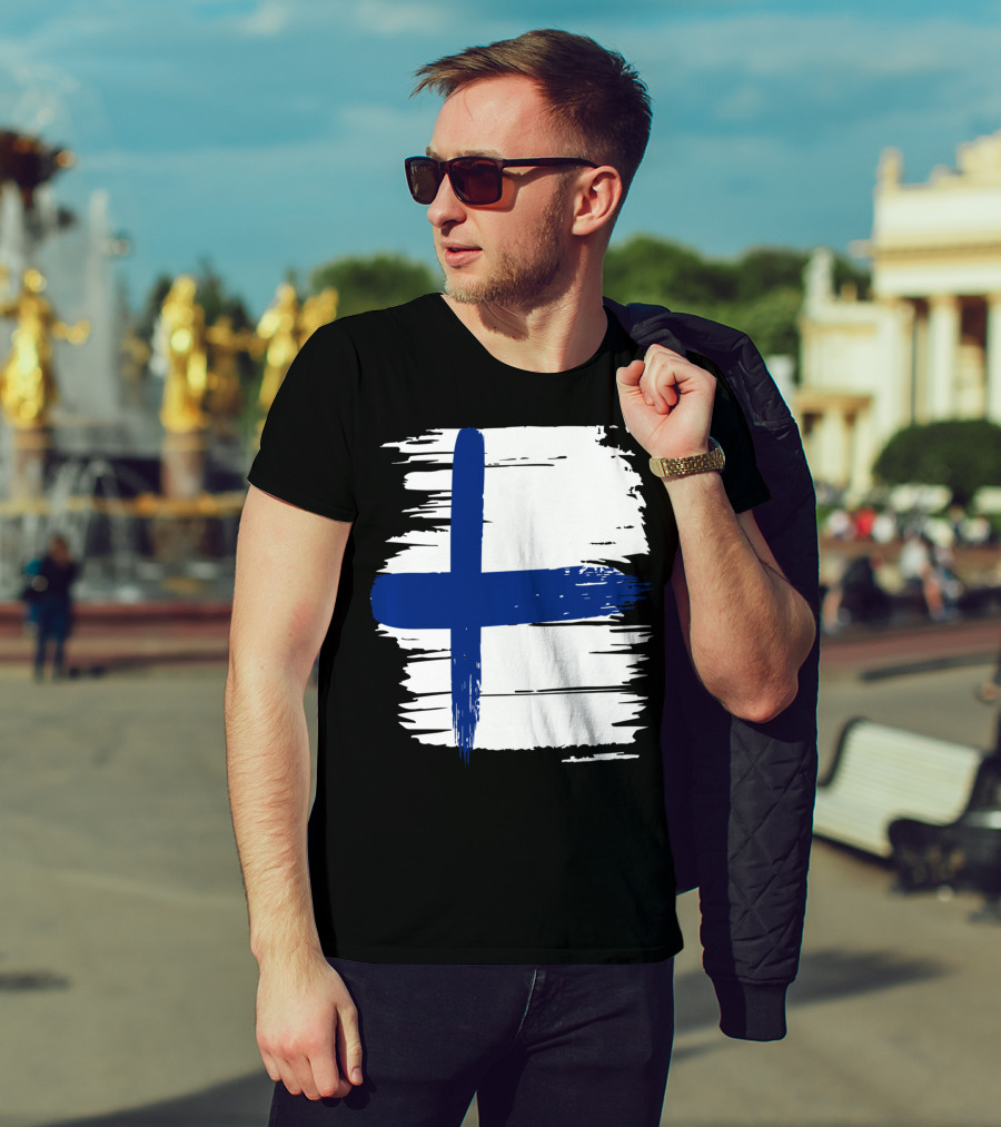 Tattered Finnish Flag In Grunge T-Shirt