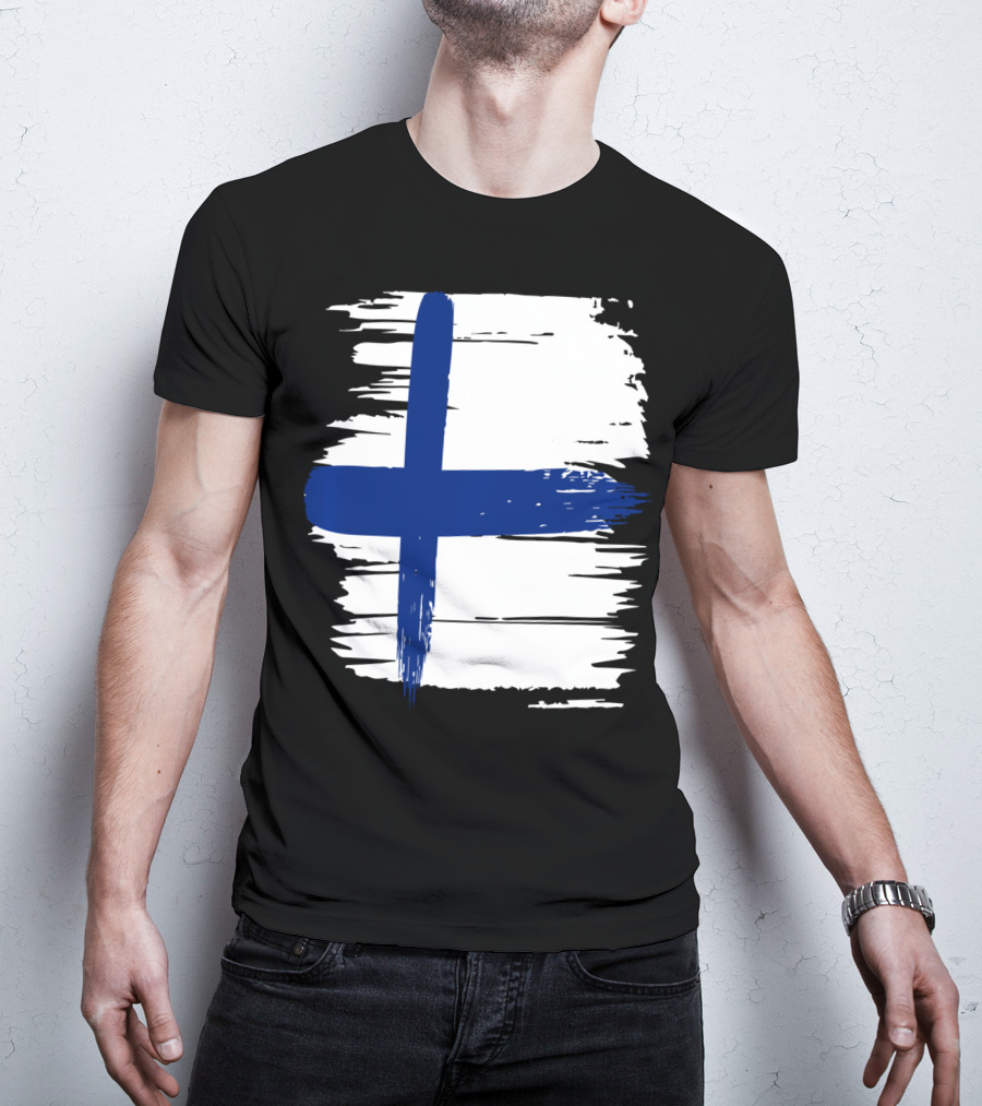 Tattered Finnish Flag In Grunge T-Shirt
